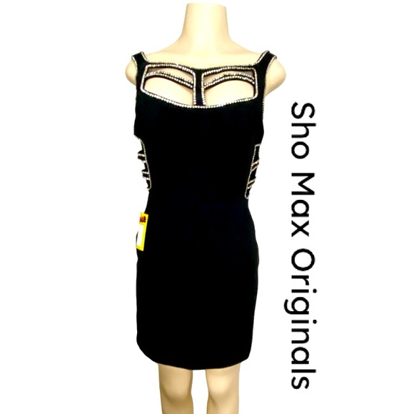 SHO MAX ORIGINALS  Special Occasion Black Sparkling 100% Silk Lined Dress Sz 10 - Picture 1 of 8